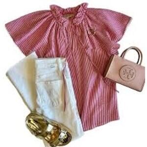 Rungolee Paloma Popover Tie Neck Blouse Candy Pop Stripe PB-CPS Medium M NEW